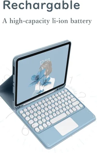 Miniatura 5 de Funda de teclado para Galaxy Tab A8 de 10.5 pulgadas, modelo 2022 SM-X200/X205/X207, teclado táctil, teclado Bluetooth, linda llave redonda, teclado