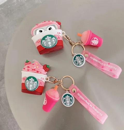 Miniatura 4 de 3D Linda y divertida taza de helado Kawaii a la moda para AirPods 3ª generación estuche [2021] estuche de carga rosa (fresa roja)
