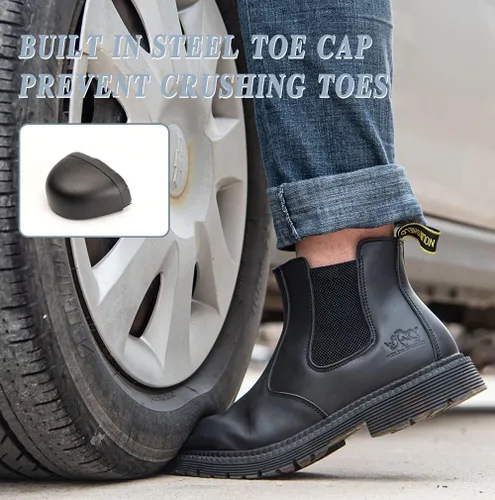 Miniatura 5 de NOLINSHIELD Steel Toe Boots for men,Slip-on Lightweight Working Boots,Safety,Leather,Comfortable,Puncture-Proof,Mechanic Work Boots