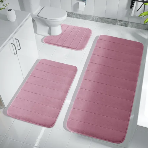 Miniatura 32 de Yimobra Juego de 3 tapetes de baño de espuma viscoelástica con alfombra de inodoro en forma de U, antideslizantes, súper suaves, absorbentes, de Gris