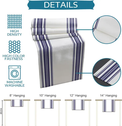 Miniatura 7 de Nautical Navy Blue Vertical Striped Table Runner Dresser Scarves, 13x36In Non-Slip Rectangular Table Dress Scarf White Kitchen Dinner Tables Decor