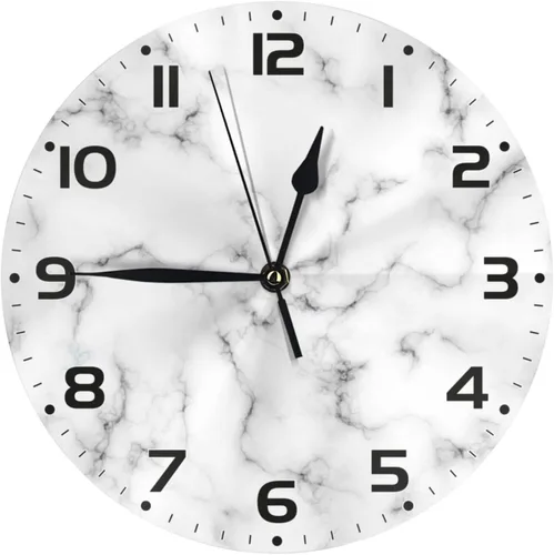 Reloj de pared de mármol gris, silencioso, sin tictac, de 10 pulgadas, funciona con pilas, reloj redondo vintage para decoración del hogar para