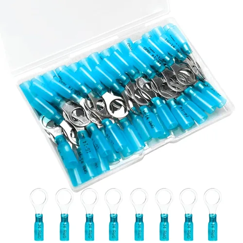 Miniatura 14 de 50 unidades de conectores de cable termorretráctiles, terminales de anillo impermeables de 12-10 AWG, terminales de cable de 12-10 AWG de 1/4" (M6)