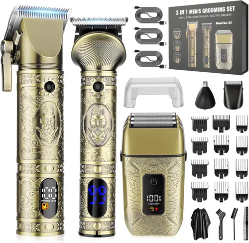 Cortapelos profesionales para hombres, afeitadoras eléctricas, recortadoras de pelo de nariz y recortadora de detalles, juego de 5 piezas,