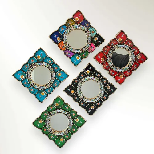 Peruvian Decorative Mirrors 15"-17" exterior frame, Diamond shape, Home Decor, Wall Art, Interior Design, floral pattern, for living room