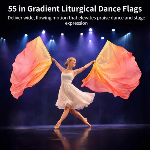 Miniatura 2 de 2 banderas de adoración de alabanza, banderas litúrgicas de baile litúrgico de 55 pulgadas con varillas de metal extensibles antideslizantes