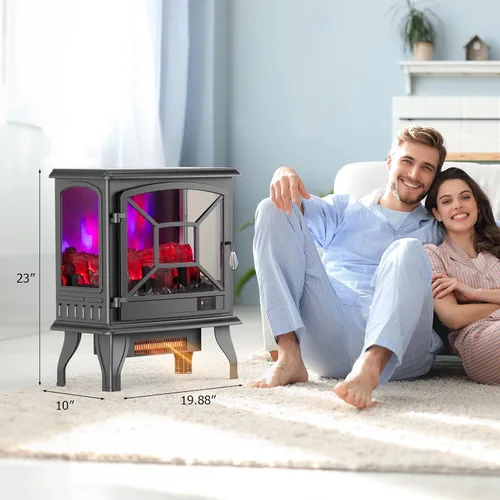 Miniatura 7 de ROVSUN Estufa de Chimenea Eléctrica de 23 Pulgadas de Altura, Calentador de Espacio de 1400W, Portátil Independiente con Termostato, Efecto Realista