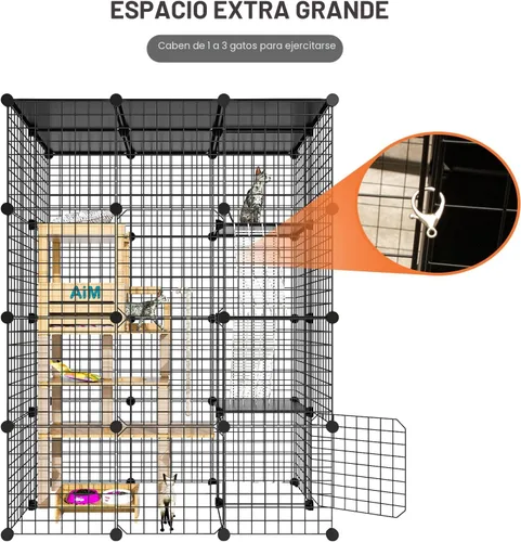 Miniatura 5 de PAWING Jaula grande para gatos de interior – Recinto de alambre de metal para gatos con cubo de almacenamiento, jaula desmontable para gatitos
