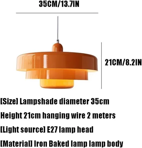 Miniatura 2 de Lámpara colgante de mediados de siglo, 1 luz naranja, lámpara colgante de techo de 3 capas, diseño de pantalla de metal vintage para mesa