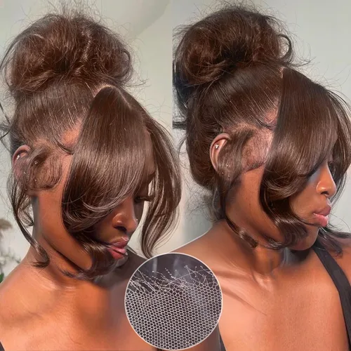 2x6 con aspecto de piel Chocolate Brown de cabello humano con cierre de encaje HD Real de 0.095mm ultradelgado, 15A, cabello brasileño ondulado