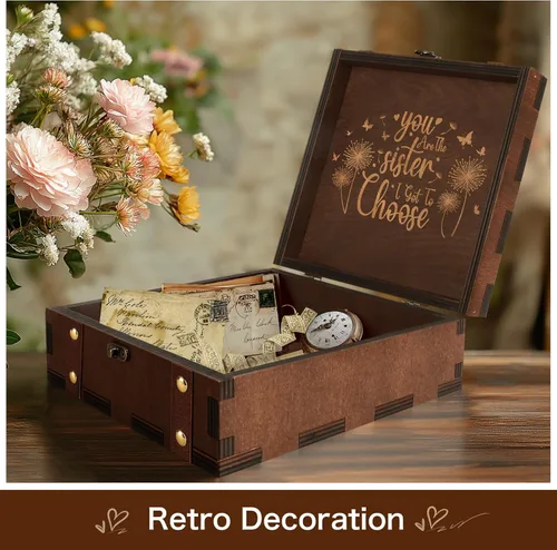 Miniatura 5 de MACEVIA Caja de Recuerdos de la Amistad, Pequeña Caja de Memoria de Madera para Hermanas, Eres La Hermana Que Pude Elegir - Mini Cajas Grabadas 02