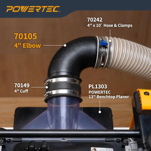 Miniatura 7 de POWERTEC 70105-P2 4 Pulg. Conector de Codo de 90 Grados - Conector de Ángulo Recto de Colector de Polvo de Plástico ABS 3-Negro