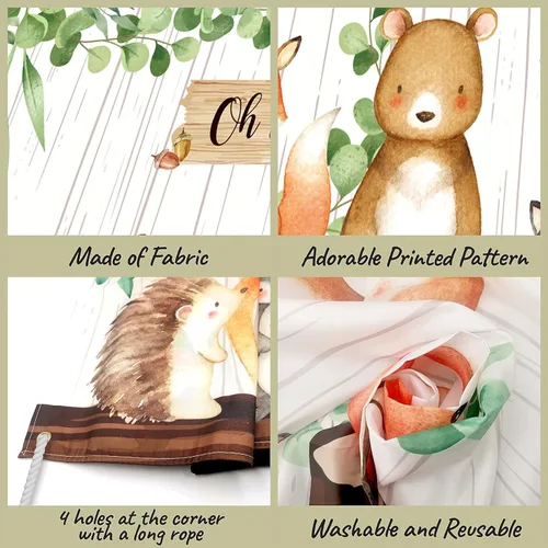 Miniatura 3 de Pancarta de fondo de baby shower de bosque, decoraciones de baby shower para niños y niñas, tela grande, temática de animales de selva, suministros