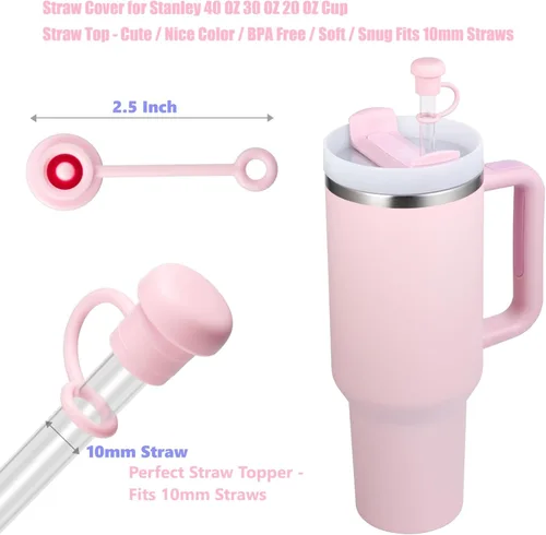 Miniatura 4 de Paquete de 6 fundas con popote para copa Stanley, tapas de popote de silicona para vasos Stanley de 40, 30, 20 onzas, tapas de popote para vaso