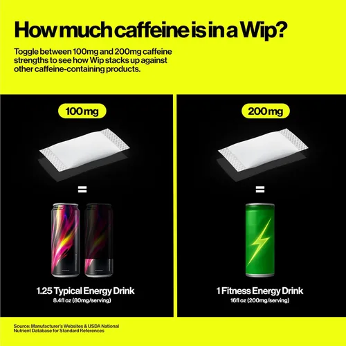 Miniatura 3 de Bolsas de energía Wip 100 mg de cafeína natural Vitaminas y minerales Sabor a cereza ácida 15 bolsas por lata 1 lata