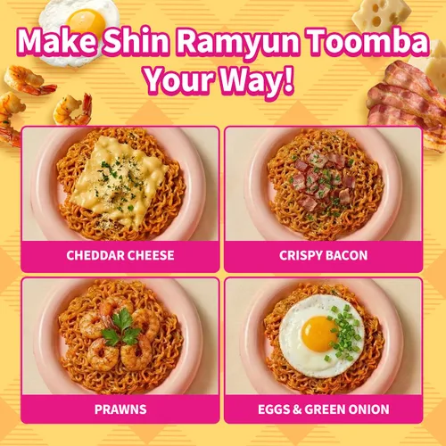 Miniatura 7 de Nongshim Shin Ramyun Toomba Cuenco cuadrado, fideos Ramyun instantáneos estilo salteado picante y cremoso con mezcla de salsa, 3.73 onzas
