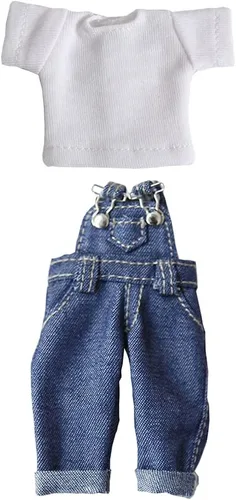 Ropa de muñeca Bjd Ropa de moda Pantalones de mezclilla para OB11, GSC, 1/12bjd Ropa de muñeca Accesorios Pantalones+Camiseta (azul oscuro)