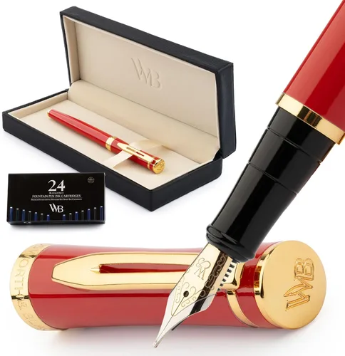 Miniatura 24 de Conjunto de pluma estilográfica Wordsworth & Black, plumín extra fino dorado de 18 quilates, incluye 24 cartuchos de tinta, convertidor de repuesto