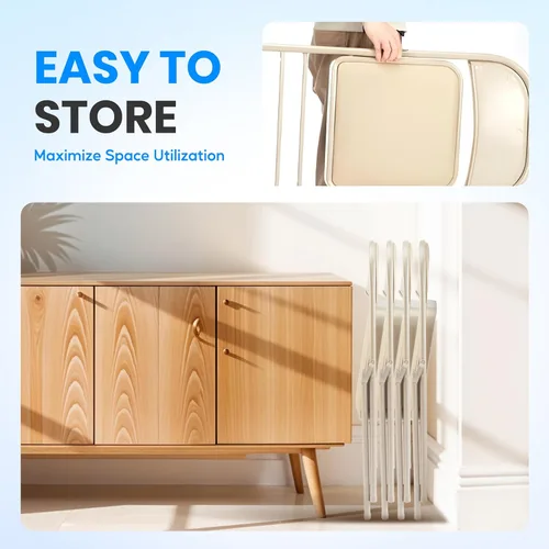 Miniatura 6 de Simple Deluxe Paquete de 2 sillas plegables con asientos acolchados de cuero y marco de metal duradero, cómodas, plegables, portátiles, asiento