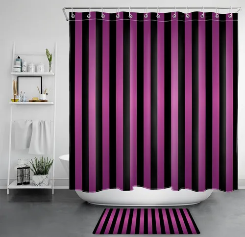 Miniatura 26 de LB Cortina de ducha a rayas naranjas y negras, cortina de ducha de arte estético de Halloween con patrón geométrico para baño, 60 x 72 pulgadas