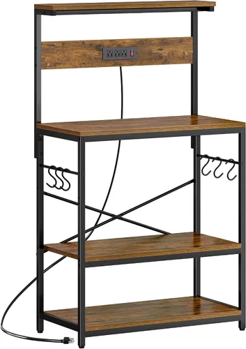 Miniatura 18 de SUPERJARE - Estante para panaderos con tomas de corriente, soporte para microondas de 39.4 x 14.3 pulgadas, estante de almacenamiento con estante