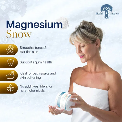 Miniatura 2 de Health and Wisdom Magnesium Snow - Polvo de carbonato de magnesio fino para el cuidado facial, corporal y bucal - Absorción mejorada para tonificar