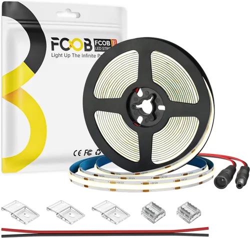Miniatura 26 de Tira de luces LED COB DC24V de 16.4 pies, 6000 K, blanco frío, 320 LED, flexible, de alta densidad, uniforme, brillante, 9W/m, CRI90+ regulable