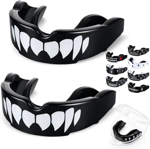 Miniatura 10 de Yaomiao 2 piezas de protectores bucales cruzados para lucha libre, protectores dentales deportivos cristianos con estuche, protector bucal religioso