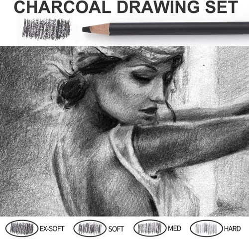 Miniatura 4 de Qionew Juego de 10 lápices de carbón profesionales para dibujar, dibujar, dibujar, sombrear, principiantes y artistas