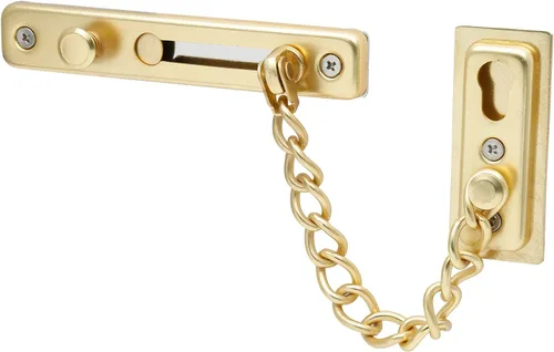 Miniatura 5 de Bonsicoky Paquete de 2 cerraduras de cadena de puerta con resorte, protector de cadena de seguridad de acero inoxidable, cerradura de prensa Oro
