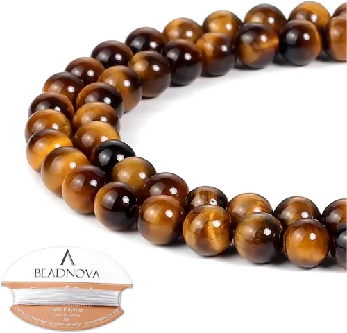 Miniatura 89 de Cuentas de ónix negro BEADNOVA con cuentas de cristal natural, piedras preciosas, redondas, sueltas, curativas de energía con cordón elástico de 01)