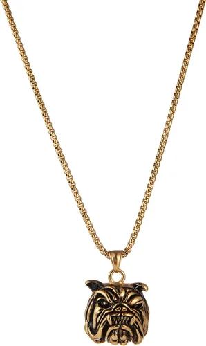 Miniatura 6 de AsAlways Colgante para mascotas de expresión feroz regalo chapado en oro collar de cabeza de bulldog de acero inoxidable 22+2 pulgadas cadena