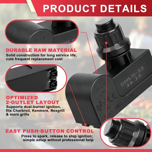 Miniatura 4 de Kit de encendido para parrilla DHLG-12 para Charbroil, Kenmore, Broil-Mate, Broil King, Nexgrill Reemplazo de piezas de encendido de parrilla