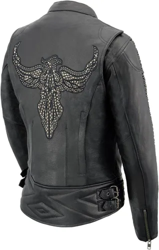 Miniatura 4 de Milwaukee Leather MLL2570 Chaqueta de Cuero para Motocicleta Negra 'Phoenix Embroidered' para Mujer Negro