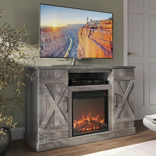 Miniatura 12 de BELLEZE Soporte de TV de 47 pulgadas con calentador eléctrico de chimenea de 18 pulgadas y consola de centro de entretenimiento multimedia para TV