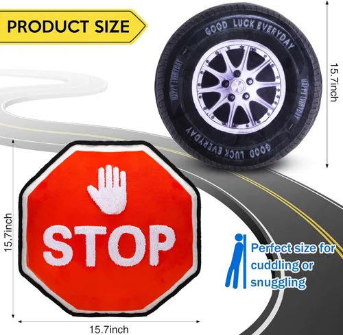 Miniatura 2 de Woanger Juego de 2 Almohadas de Felpa para Decoración de Habitación de Coche de Carreras, Regalo de 15.7 Pulgadas, Suave Simulación 3D de Rueda