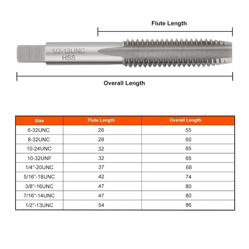 Miniatura 6 de COMOWARE Juegos de taladros y grifos, brocas HSS Jobber de longitud con caja de metal indexado 18 piezas, 6-32 a 1/2 "-13 tamaños de grifo