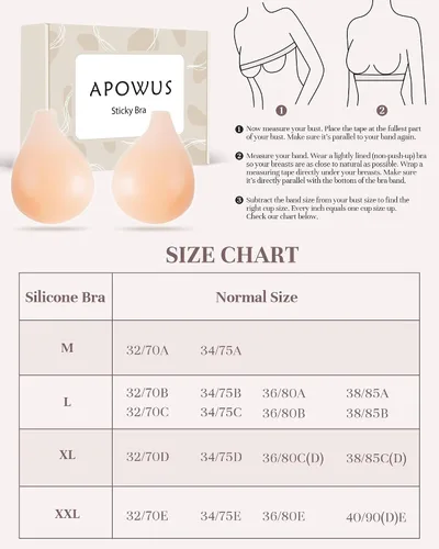 Miniatura 6 de APOWUS Sujetadores adhesivos para mujer, brasier invisible con realce, sin espalda, brasier sin tirantes para busto grande, reutilizable