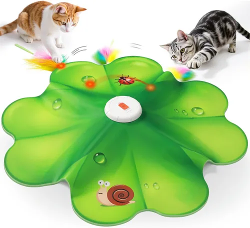 Miniatura 9 de FEELNEEDY Juguetes recargables para gatos, juego interactivo de escondite 2 en 1, juguete de gato con punto LED rojo móvil, plumas ocultas, juguetes