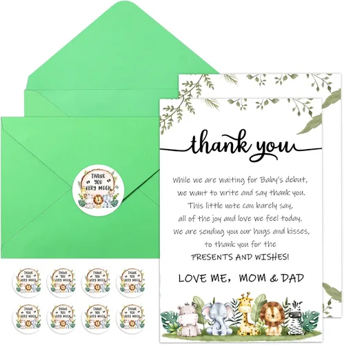 Miniatura 10 de Chuangdi 50 juegos de tarjetas de agradecimiento para baby shower con sobres y calcomanías, 50 tarjetas de felicitación de agradecimiento para baby
