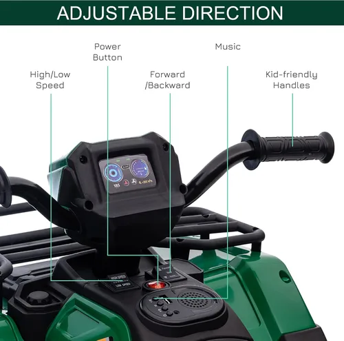 Miniatura 4 de Aosom Quad ATV eléctrico de 12 V para niños, vehículo de 4 ruedas, 4 km/h, con faro, música, MP3, neumáticos con tracción, batería, para niños de 3