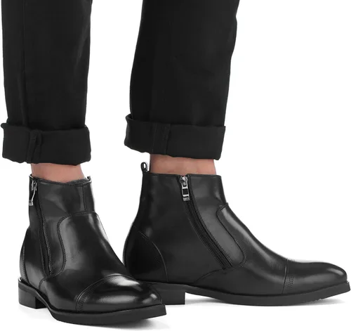 Miniatura 7 de CALTO Zapatos de elevación invisibles para hombre con aumento de altura Botas ligeras de cuero de primera calidad con cremallera 3.2 pulgadas más