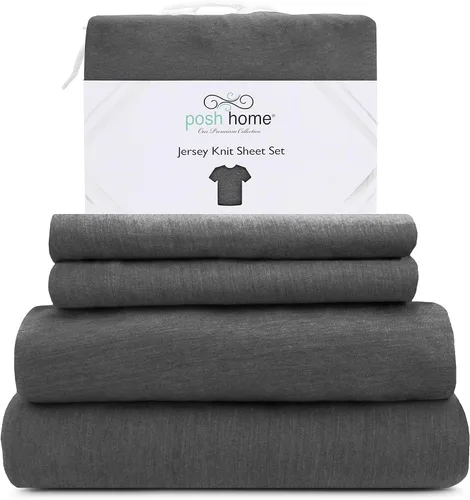 Miniatura 11 de Posh Home Juego de sábanas de punto de jersey, sábanas de 3 piezas, sábanas de jersey de algodón transpirable y suave, incluye sábana encimera