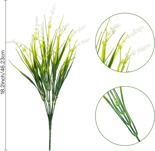 Miniatura 2 de 12 paquetes de plantas artificiales para exteriores, flores resistentes a los rayos UV, plantas de césped alto falsas, arbustos tropicales Blanco