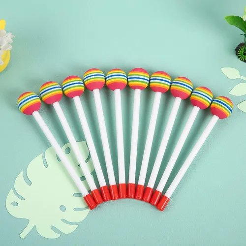 Miniatura 7 de 10 piezas de baquetas para niños, baquetas de caramelo arcoíris de espuma suave con cabeza de percusión para juguetes de ritmo
