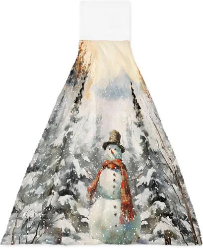 Toallas de cocina de Navidad, muñeco de nieve, bosque de invierno, con lazo, para colgar en la nieve, toallas de cocina para colgar en la nieve,