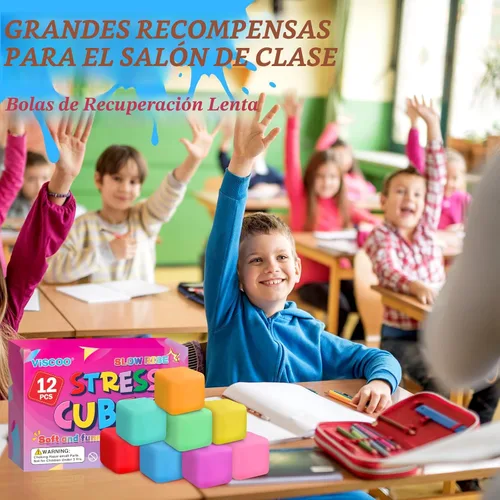 Miniatura 7 de Paquete de 12 cubos de estrés de aumento lento, bolas de estrés para masa, juguetes para aliviar la ansiedad, cubo suave, juguetes elásticos