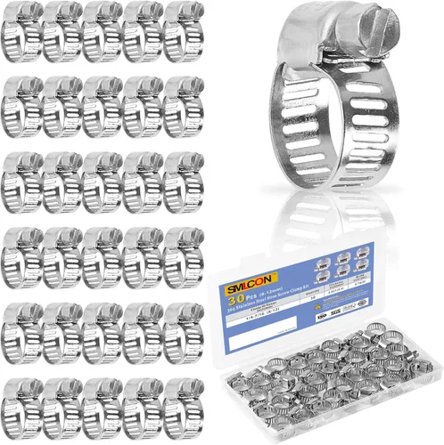 Paquete de 30 abrazaderas de manguera de acero inoxidable – Abrazadera de línea de combustible de metal ajustable de 1/4 pulgadas ~ 1/2 pulgadas