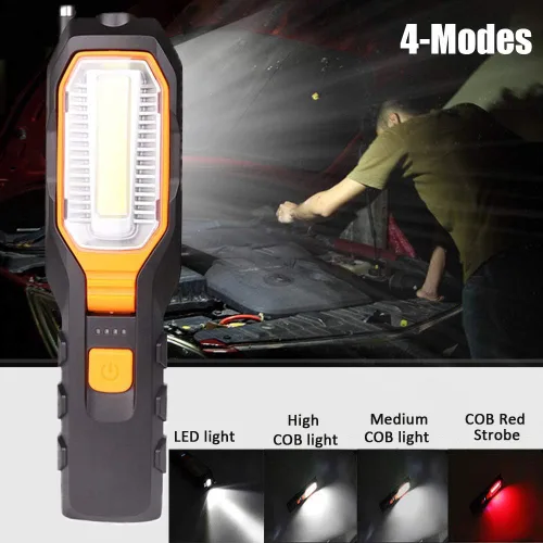 Miniatura 6 de Luz de trabajo recargable LED, linterna USB portátil de mano con lámpara de trabajo magnética, imán y gancho, 4 modos para auto, camión, garaje