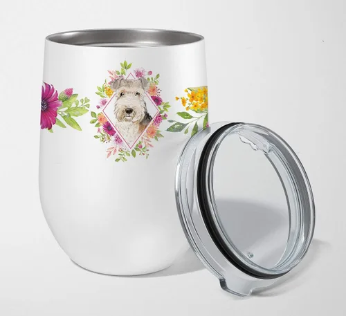 Miniatura 93 de Caroline's Treasures CK4110TBL12 Afghan Hound Pink Flowers - Vaso de vino aislado de acero inoxidable de 12 onzas con tapa, bonita taza de viaje